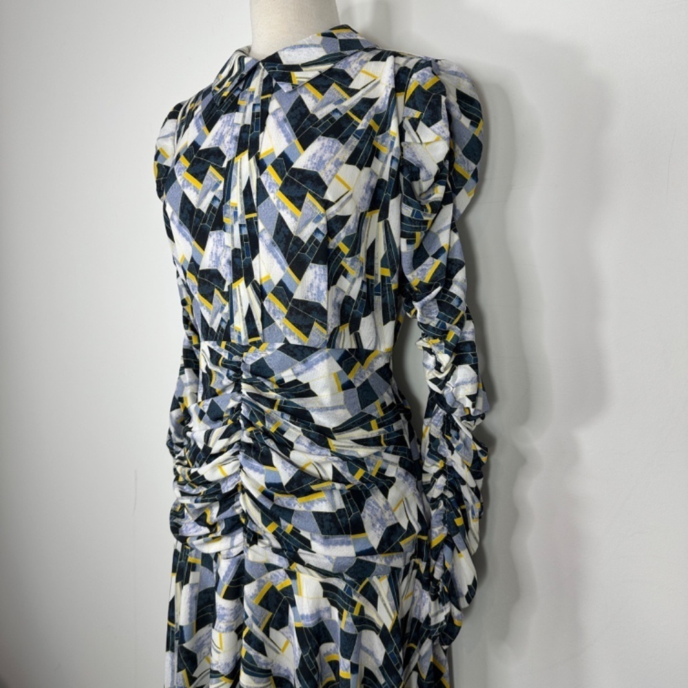 NWT APPARALEL Ruched Long Sleeve Multicolor Midi Dress Size Large - Picture 3 of 16